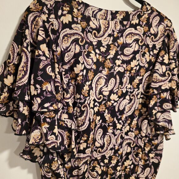 Intimately Free People Call Me Later Bodysuit Paisley Black XL Ruffle Chic Boho - Picture 12 of 15
